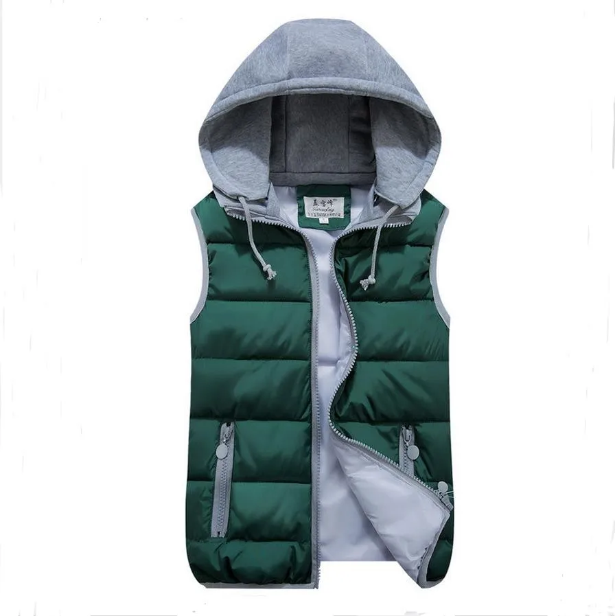 

Woman Hat Detachable Vest Jacket Slim Stand Collar Autumn&Winter Warm Thicken Gilet Plus Jacket Coat vests For girl