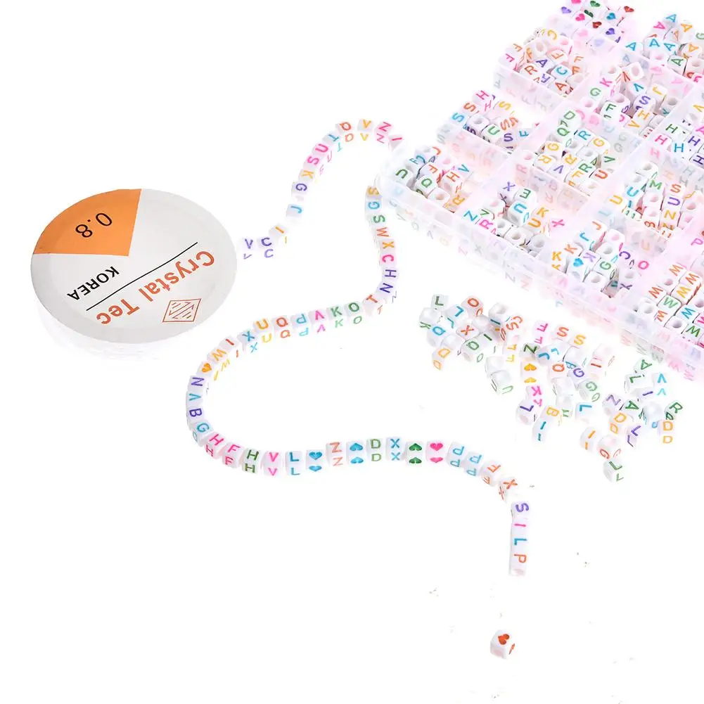 1200PCS DIY Letter Beads Round Beads A-Z Heart Alphabet Letter Beads for Bracelets Making Necklaces Key Chains Kids Jewelry#CW