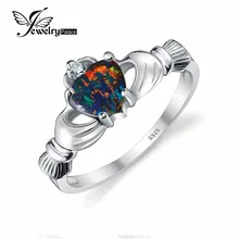 Jewelrypalace corazón 0.6ct irlandés claddagh creado ópalo negro promesa anillo de 925 joyería de plata esterlina nuevo anillo de piedra de nacimiento