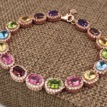 Природные многоцветный, красный гранатовый браслет кристалл натуральный оливин браслет 925 серебряный браслет роскошный круглый женские вечерние ювелирные изделия