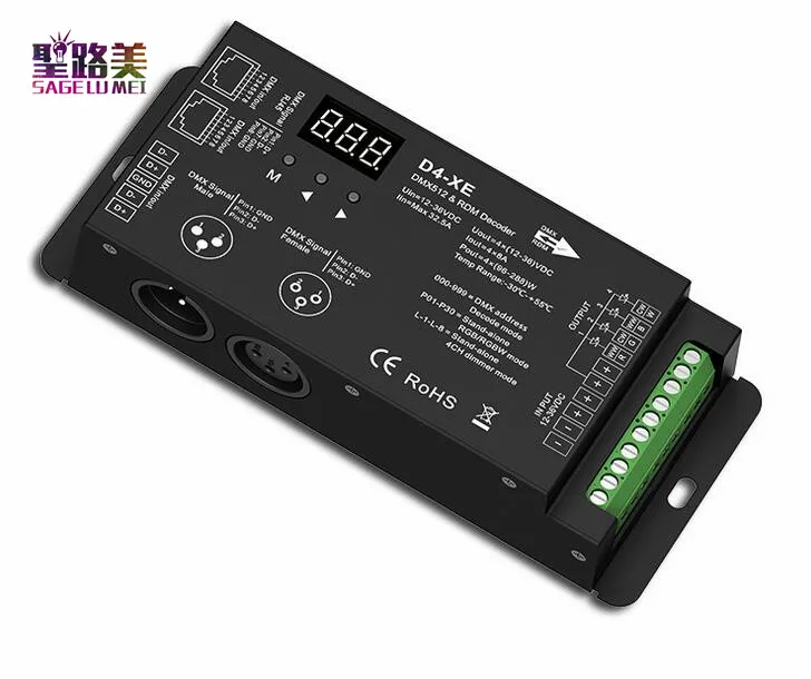 D4-XE 4CH ШИМ Постоянное Напряжение CV DMX512 RDM светодиодный декодер контроллер с цифровым дисплеем XLR3 RJ45 DC12V 24 V 36 V вход 8A * 4CH