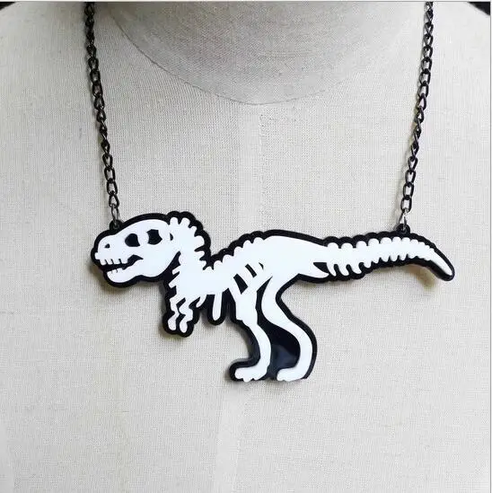 

Punk rock acrylic dinosaurs skull pendant necklace for men women hip hop fashion jewelry skeleton dinosaurs necklace