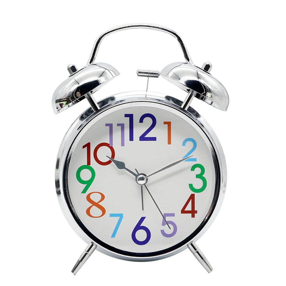 Double Bell Colorful Numbers Alarm Clock Backlight Mute Metal Clock
