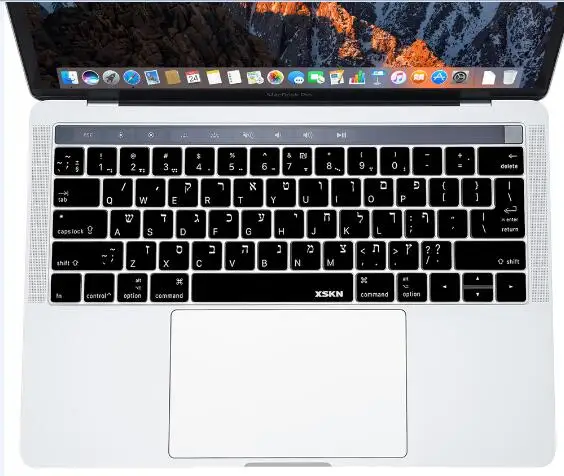 XSKN Иврит Клавиатура чехол для Touchbar ID Macbook 13 15 дюймов A1706 A1707 A1989 A1990, черный цвет, бесплатный подарок Сенсорная панель наклейка - Цвет: US and EU Black