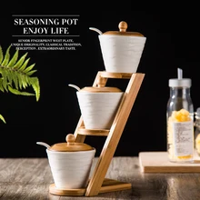 Европейский стиль креативный подарок керамическая солонка кухонные принадлежности соляная банка баночки для специй с бамбуковой крышкой лоток