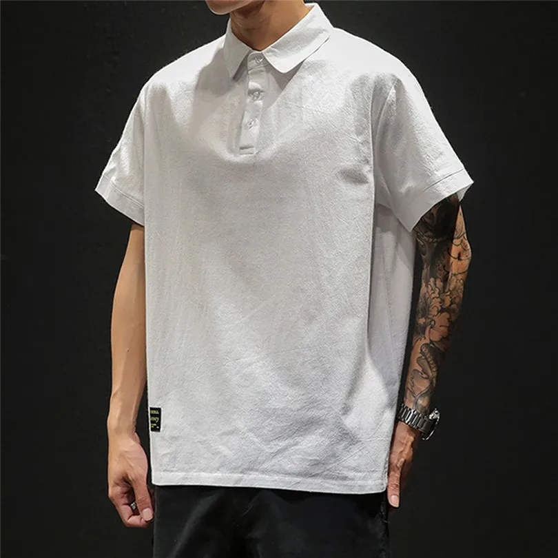 New Fashion Men Summer Cotton And Linen Short Sleeve Solid Color Stand Neck Loose Casual T Shirt Blouse Polo Top #4A24 (7)