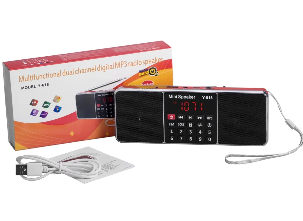 

Y-618 New Arrival Stereo Speaker Mini Portable Radio TF Card Speaker FM Radio Digital Speaker Support TF Card Read