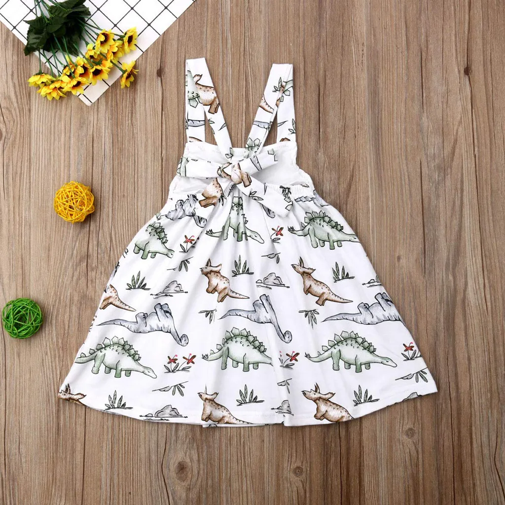 

Girls Dress Cute Cartoon Dinosaur Print Ruffle Backless Sundress Party Princess Outfits Robe Fille Cotton Clothing For Girls