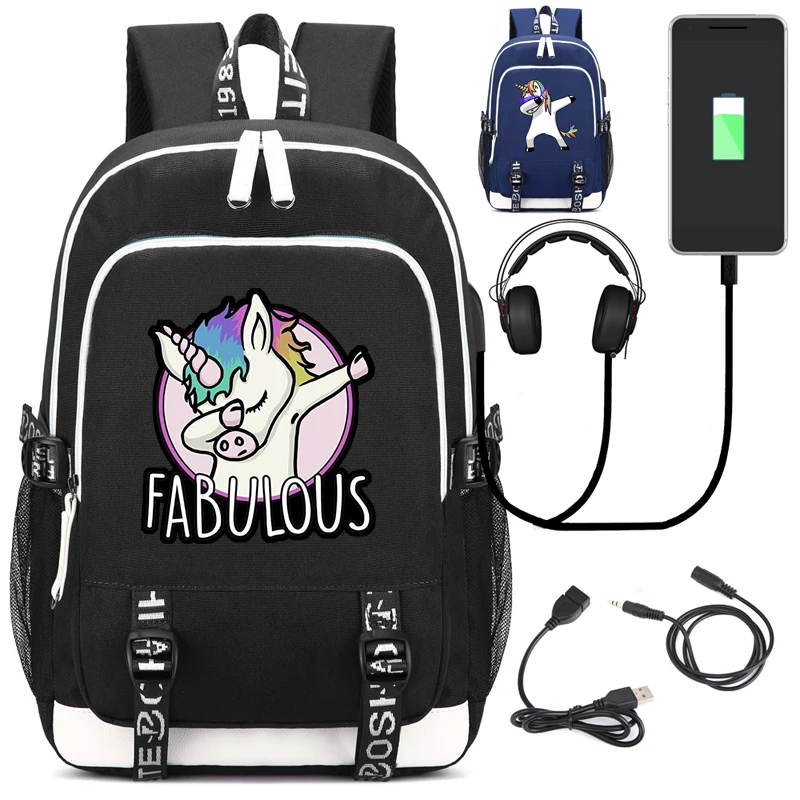 

Funny Unicorn Dab Backpack with USB Charging Port and Lock &Headphone