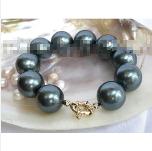 

Free shipping >>>>>>AAA huge 8" 20mm Tahitian black south sea shell pearl Bracelet bangle j3286
