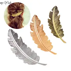 Профессиональная модная металлическая заколка для волос в форме перьев для женщин и девочек, заколка с кристаллами и жемчугом, 3 цвета