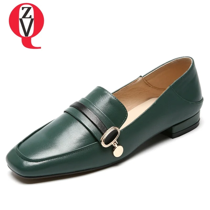 

ZVQ shoes women 2019 spring new concise casual mixed colors genuine leather metal decoration women flats outside slip-on shoes