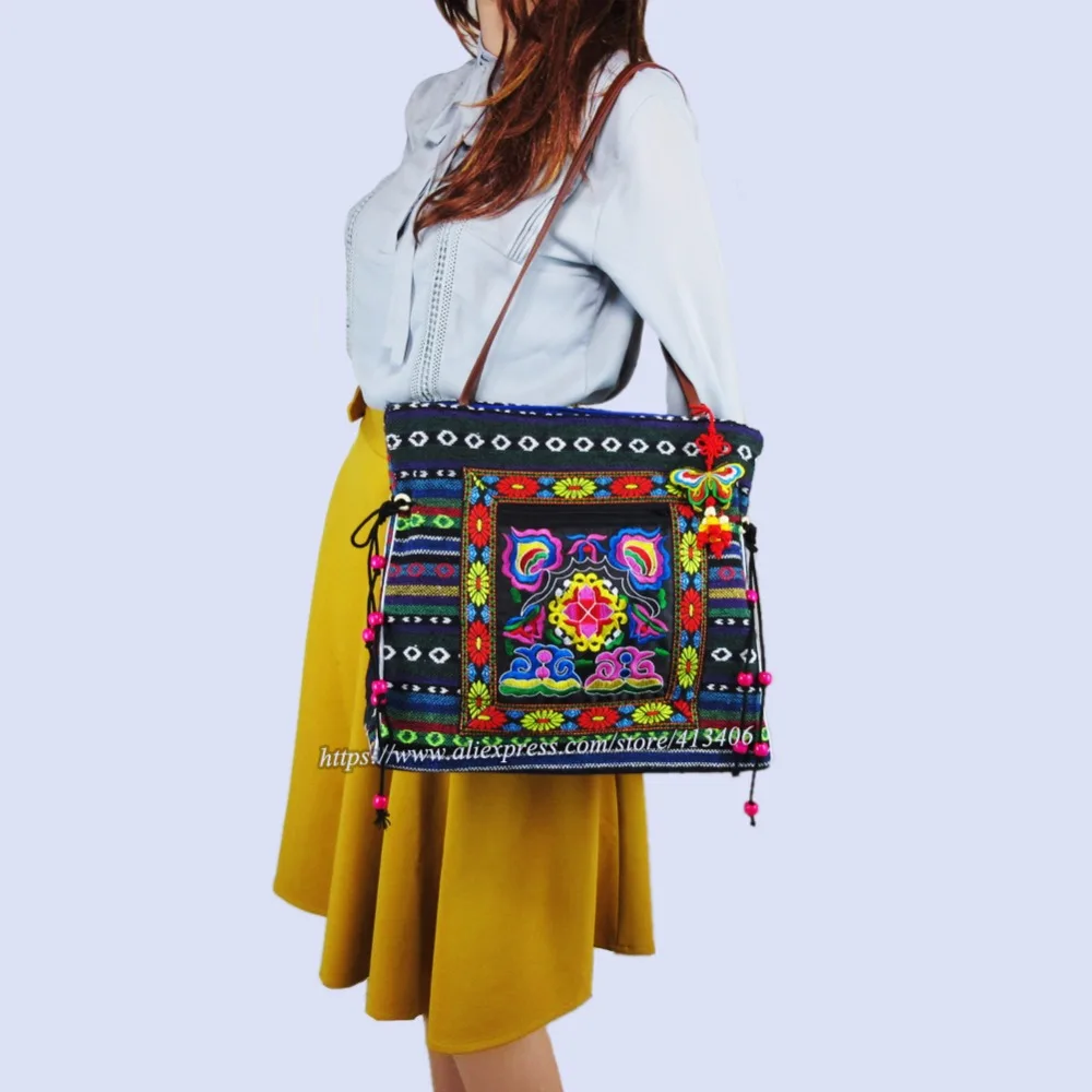 2-внутренний слой Винтаж хмонг белье чешские Хобо сумки Сумка вышивка большие сумки на ремне сумки дорожные сумки 540b