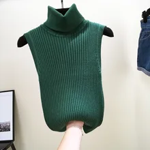 Корейский полувысокий воротник вязаный жилет без рукавов колготки Нижняя короткая одежда свитер с высоким воротом