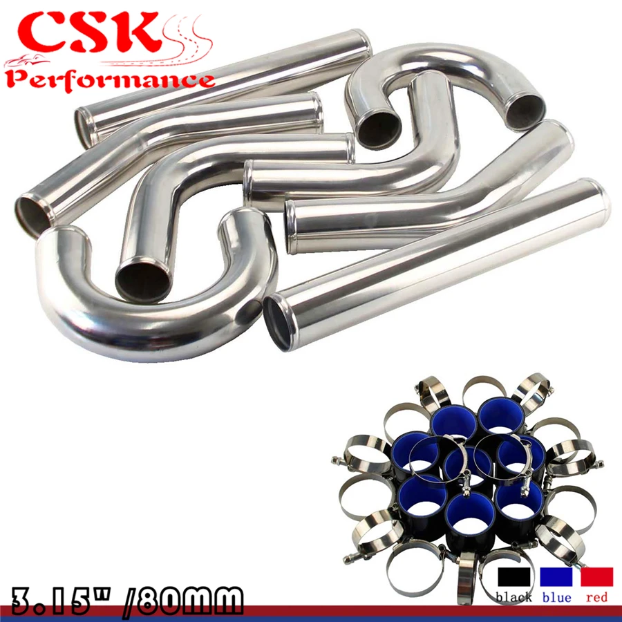 3.15" 80mm Aluminum Universal Intercooler Turbo Piping pipe Kit +Black
