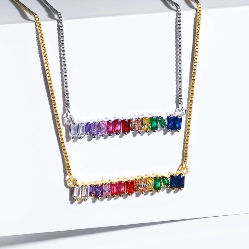OCERIO CZ Радужное ожерелье, камень для женщин, разноцветное ожерелье, подвески, модное ювелирное изделие, радужная Длинная цепочка, ожерелье nke-p26