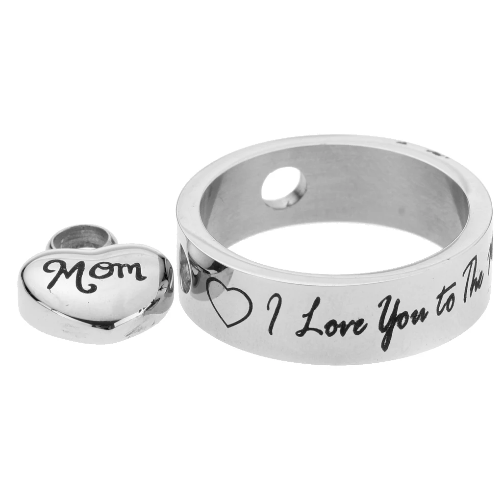 Round Loop Heart I Love You to the Moon and Back Stainless Steel Urn Pendant Memorial Keepsake Jewelry