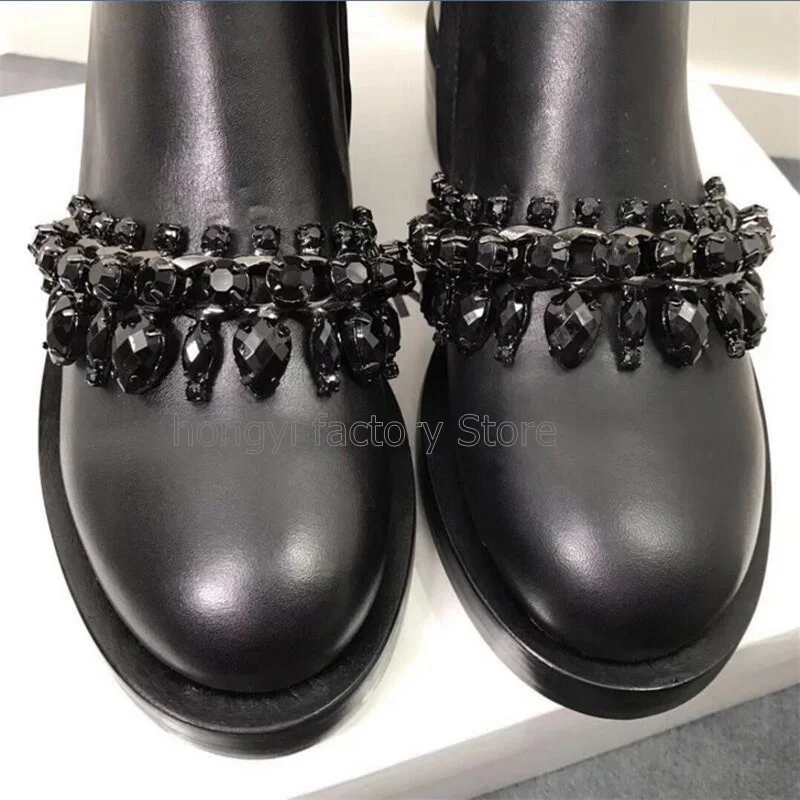 Hot Sale boots women round toe winter boots side zip crystal platform boots Low heeled ankle boots for women shoes Women's Shoes