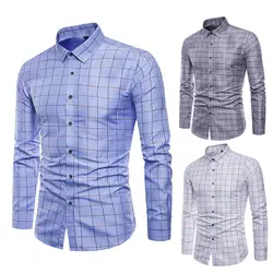 Для мужчин рубашка с лацканами длинным рукавом сетки тонкий спереди Кнопка повседневное хлопок для бизнес вечерние FS99