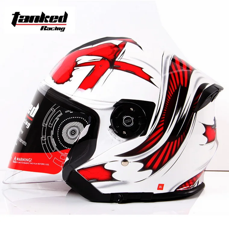 white red Пособия по немецкому языку Tanked Racing двойной линзы Половина уход за кожей лица мотоциклетный шлем ABS мотоцикл электрический велосипед защитные шлемы T597 со съёмной прокладкой - Цвет: white red
