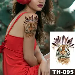 Водостойкая временная татуировка наклейка Индийский Племенной Стиль перо Тигр узор Вода Передача животных блестящие для боди-арта