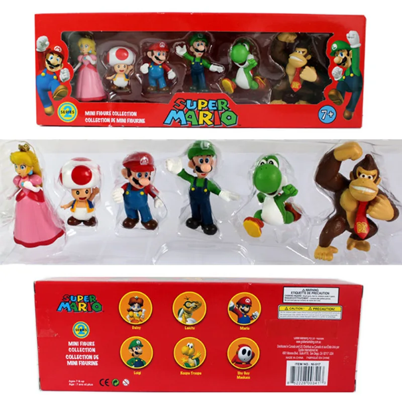 3-5cm Super Mario Bros Peach PrincessDaisy Toad Mario Luigi Yoshi Donkey Kong PVC Action Figure Toys Dolls 6pcs/set New in Box