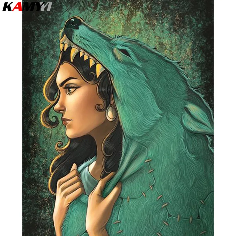 

5D Diamond Embroidery Beauty & Wolf Diamond Cross Stitch Mosaic Full Square / Round Diamond Decoration Home DIY XY1