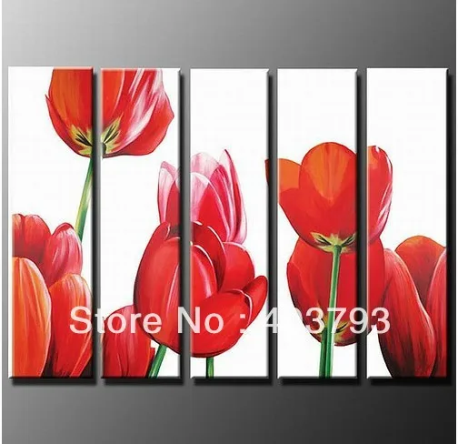

So NICE Modern abstract oil paintings on Canvas white background Tulips flower for home decoration Free shipping
