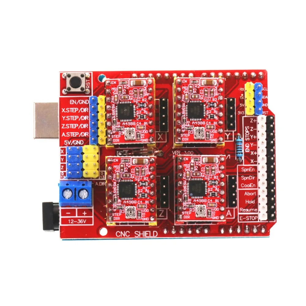 Cnc щит v3 гравировальный станок 3d принтер+ 4 шт. A4988 Плата расширения драйвера для Arduno+ UNO R3 с USB кабелем