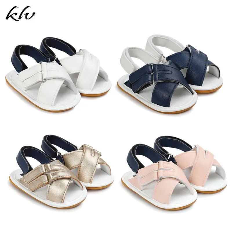 

Newborn Baby Shoes Infant Toddler Buckle First Walkers Cross Beach Rubber Soled Summer Shoes for 0-18M