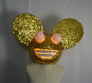 

LED Luminescence Top 100 DJ Head Set Golden Mickey Mouse Helmet Night Club Bar KTV Business Show Creative Doll