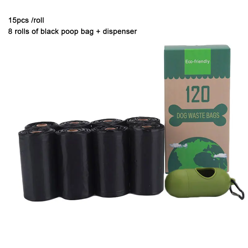 8 rolls of black Разлагаемый мешок для домашних животных, портативный мешок для мусора, биоразлагаемые мешки для мусора для собак, товары для прогулок для собак, раздатчик, округлый для кошек - Цвет: 8 rolls of black