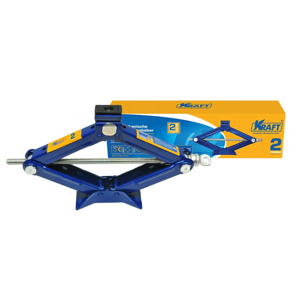 Домкрат KRAFT KT 800025 (Грузоподъемность 2 т, винтовой, высота подхвата 11 см, высота подъема 39.5 см)