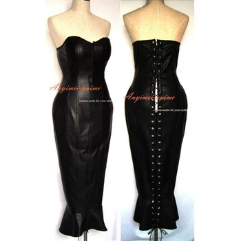 

Sissy Maid Black Faux Leather Lace Up Boned Fishtail Corset Party Dress Cosplay Costume Tailor-made[G337]