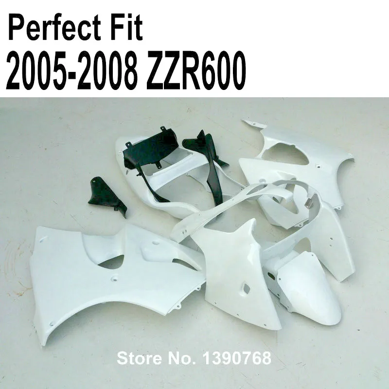 ABS Инъекции обтекатель комплект для Kawasaki ZZR600 2005 2006 2007 2008 05 06 07 08 белый Обтекатели SZ93