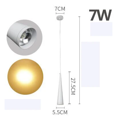 Светодиодный светильник в современном стиле для ресторана, передняя прикроватная тумбочка для спальни, коридора, креативная индивидуальность, черные одноголовые конусные подвесные лампы, освещение - Цвет корпуса: 7w white