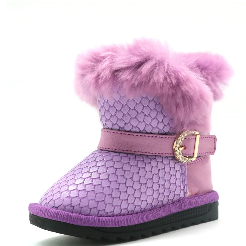 

2018 Baby Boots Toddler Girls Winter Boots Real Fur Fashion Girls Boots Plush Waterproof PU leather Winter Warm Shoes 22-27
