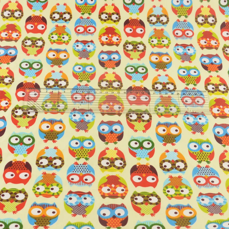 Quilting Patchwork Bedding Decoration Sewing Twill Scrapbooking Home Textile Cotton Yellow Fabric Cartoon Owls Design Tela