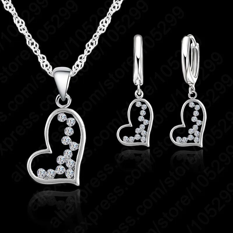 

JEXXI Newest Hot Sale Austrian Crystal Jewelry Set Women Heart Love Pendant Necklace+Earrings 925 Sterling Silver Jewelry Set