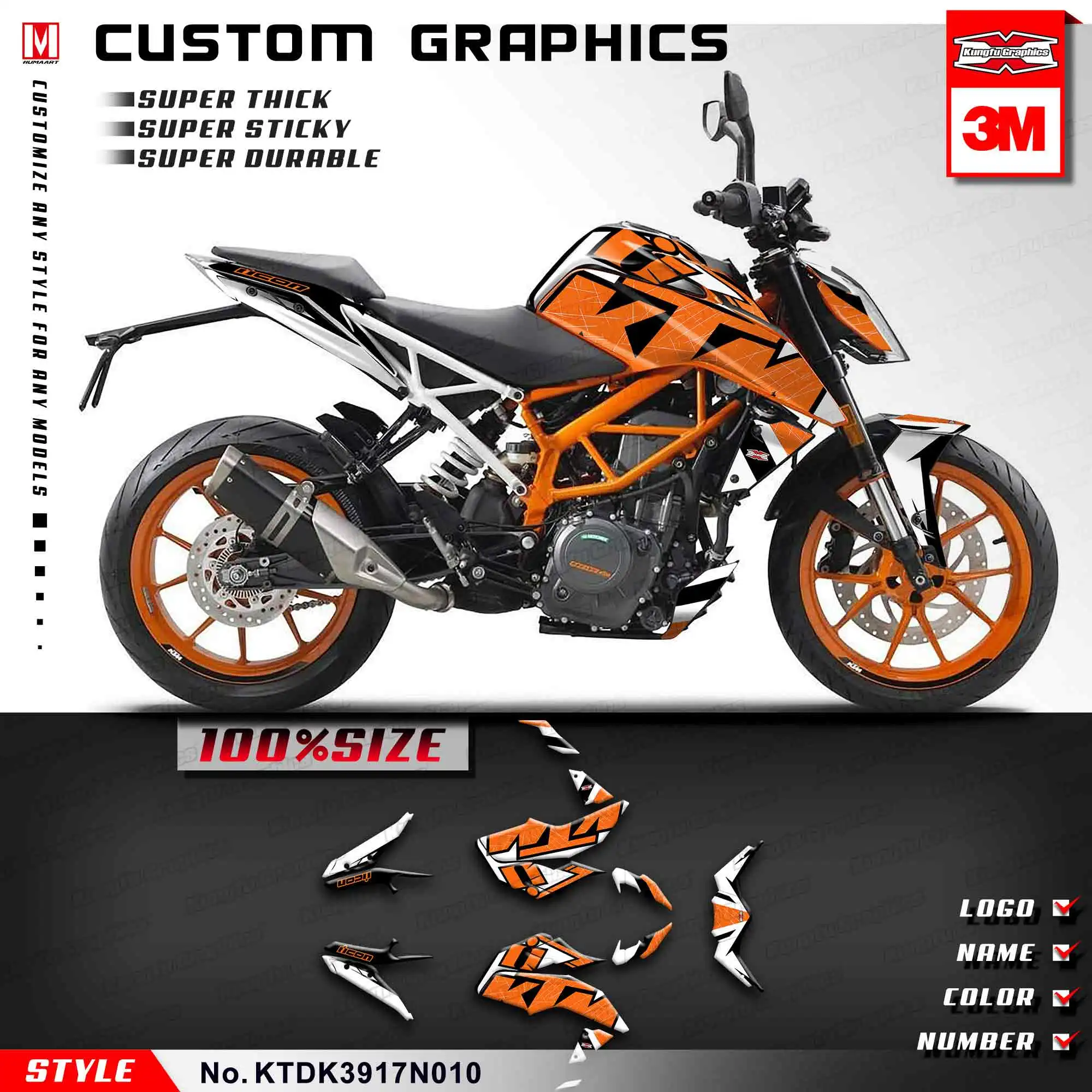 KUNGFU GRAPHICS Restyle Набор для украшения мотоцикла для KTM DUKE 390 DUKE390 виниловая пленка полный дизайн стикеров - Цвет: KTDK3917N010