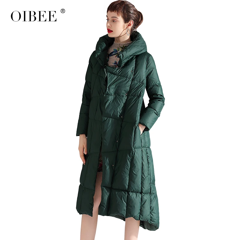 OIBEE2019 winter women's new fashion thickening stand collar long down jacket coat - Цвет: green