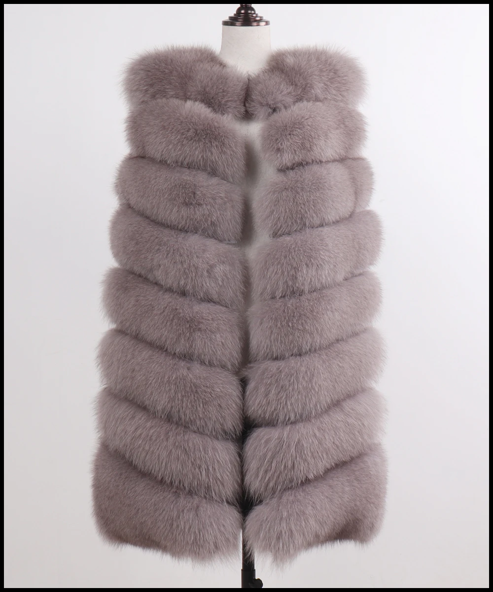 2019 новый роскошный Для женщин 100% натуральный Лисий Мех жилеты леди зима теплая натуральная безрукавка из лисьего меха длиной 90 см Стиль