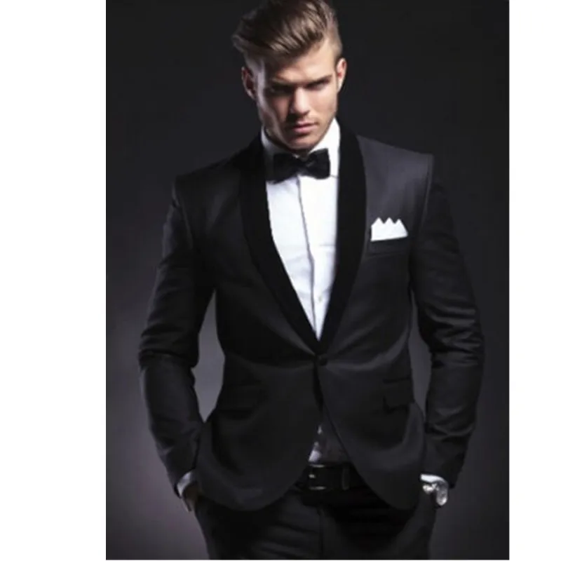 Same as Picture Мужская Костюмы Черный Жених Костюмы Groomsmen Смокинги для женихов Штаны Бизнес повседневные комплекты пользовательских Топы и Штаны - Цвет: Same as Picture
