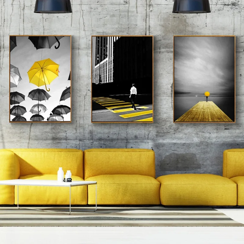 

Nordic Canvas Painting City Sign Umbrella Road Yellow Style Picture Home Decor Print Poster Living Room Bedroom Wall Painting