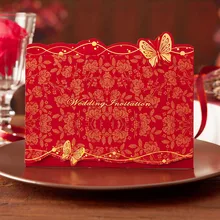 Красная позолоченная бабочка красивое романтическое приглашение на свадьбу с принтом на заказ свадебные приглашения вечерние украшения