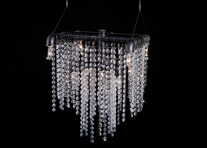 

Luxury crystal pendant light personality bar cafe clothing store retro restaurant iron water 9 heads E14 pendant lamps ZA