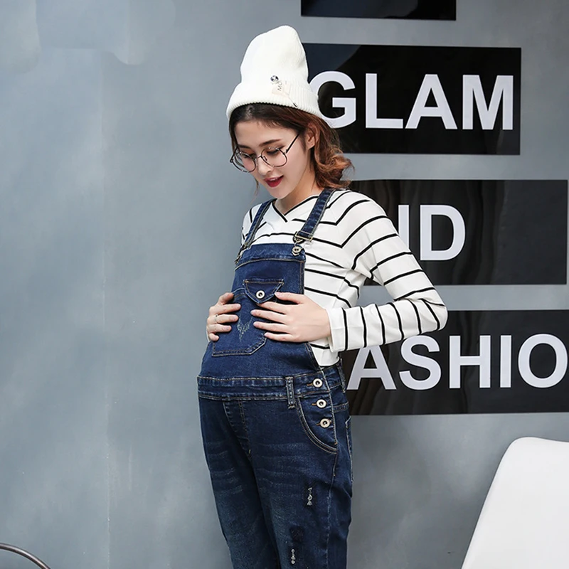 

Maternity Jeans Pants Casual Plus Size Cowboy Overalls for Pregnant Women Side Button Denim Overalls Suspender Trousers for Mum