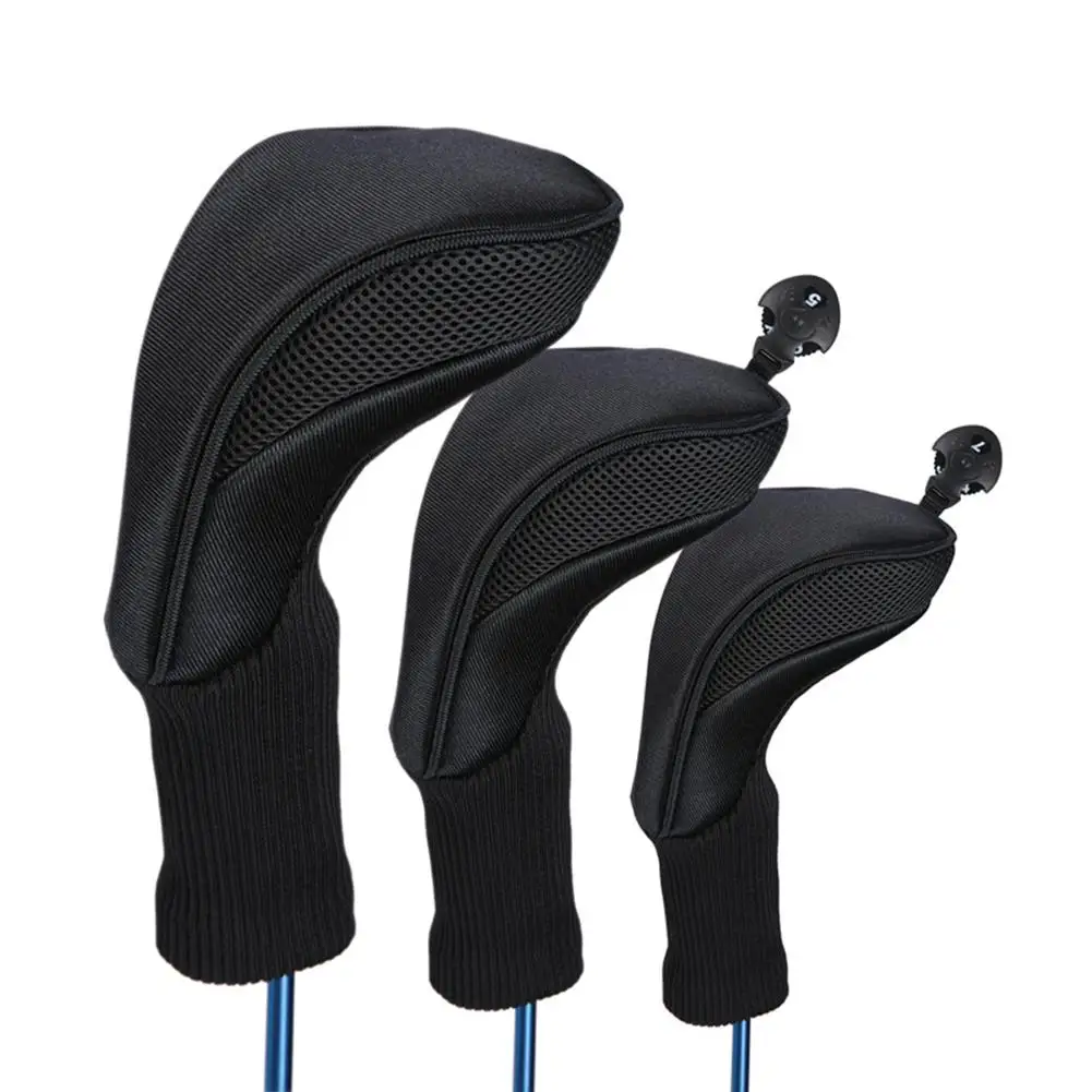 

3Pcs Black Golf Head Covers Driver 1 3 5 Fairway Woods Headcovers Long Neck Knit Protective Covers Fits All Fairway Driver Clubs