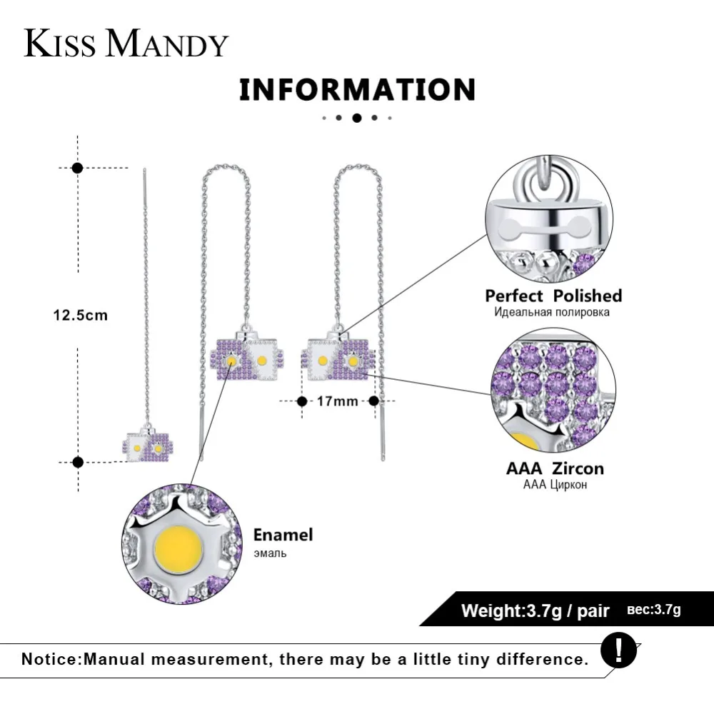 Женские Геометрические мини серьги KISS MANDY подвески с фиолетовым цирконием