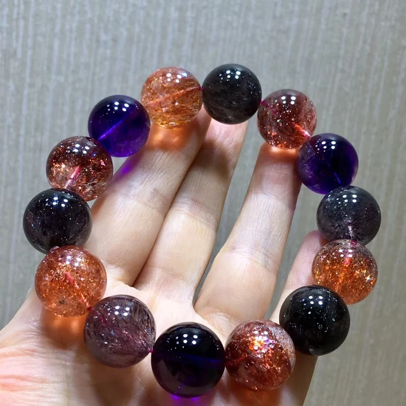 Сертификат натуральный супер семь 7 Lepidocrocite кварцевый рутилированный кристалл браслет 16,5 мм женские мужские круглые шарики для ювелирных украшений AAAAAA